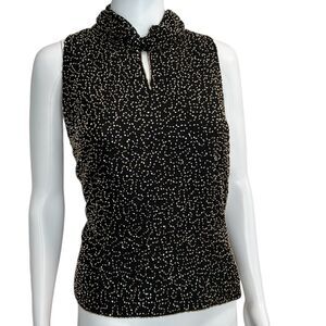 JKARA New York Womens L Tank Top Blouse Black Beaded Sleeveless Zip Back